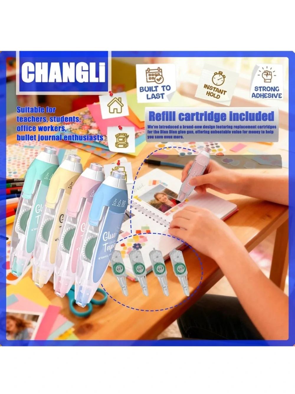 Glue Tape Correction Tape Set - Pastel Mint, Yellow, Pink, Blue (4-Pack)